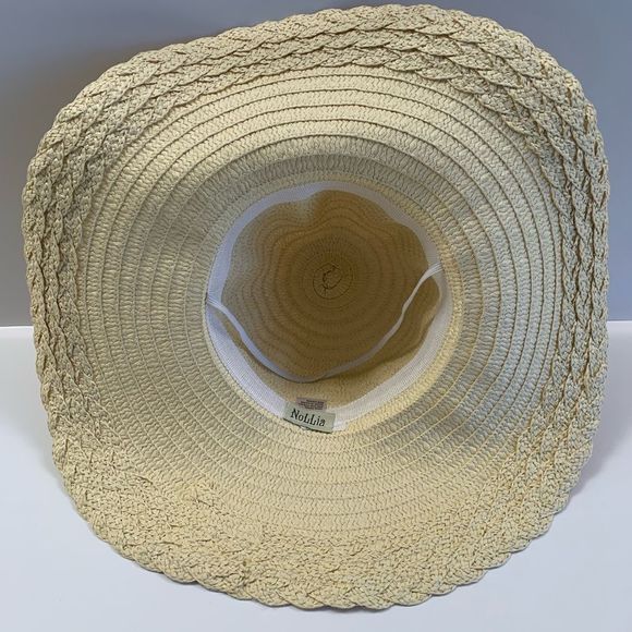 Floppy Straw Sun Hat 5” w/ Silk Bow - Beige - Picture 4 of 8